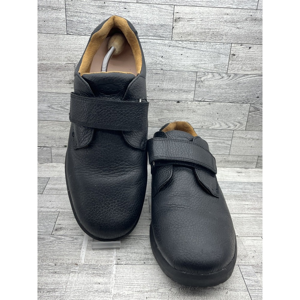 Dr. Comfort Shoes Mens Size 12 Wide Black Leather Hook Loop Orthopedic Diabetic